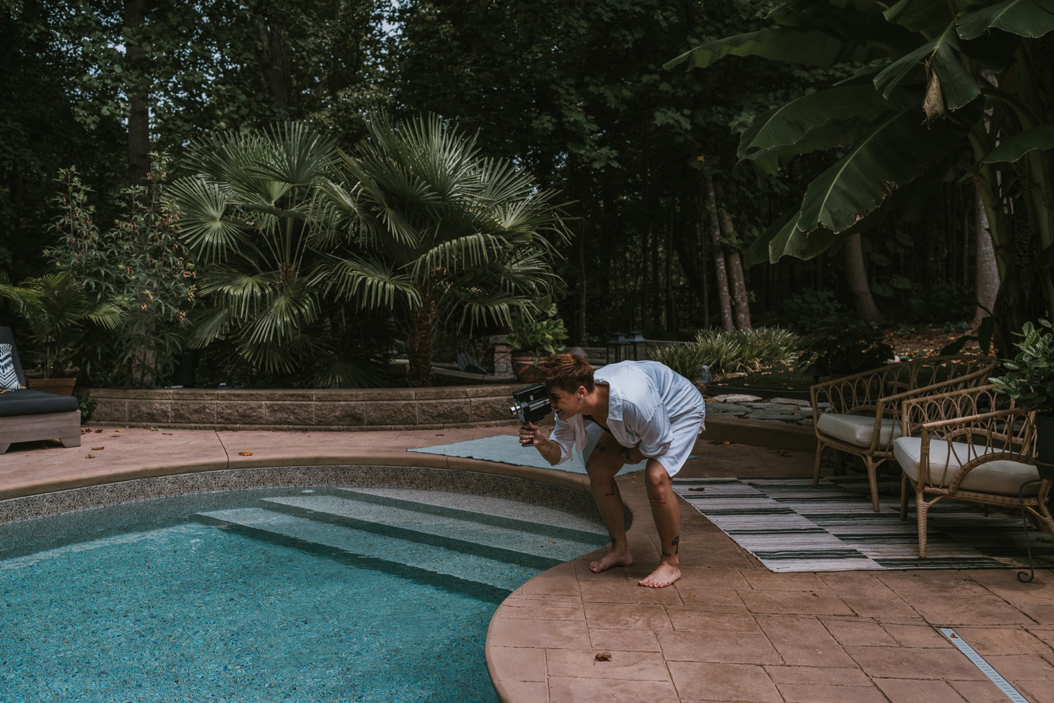 Rylee filming beside a pool